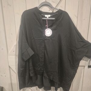 Umgee Medium Oversized Buttonup Top With High Low  Hem